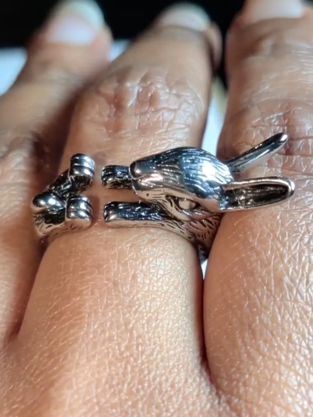Silvery Bunny Wrap Ring - Animal Adjustable Band